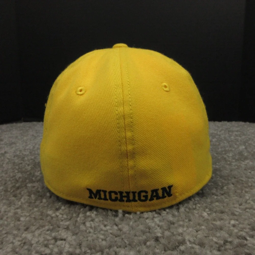 Michigan Wolverines Hat Cap Mens Fitted Medium Large Yellow Helmet Logo Jordan